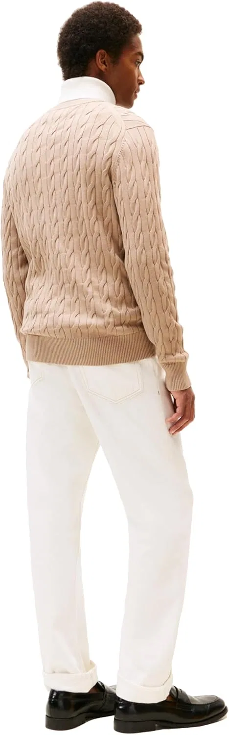 Tommy Hilfiger мужской легкий свитер с косой вязкой, Coastal Taupe — фото 4