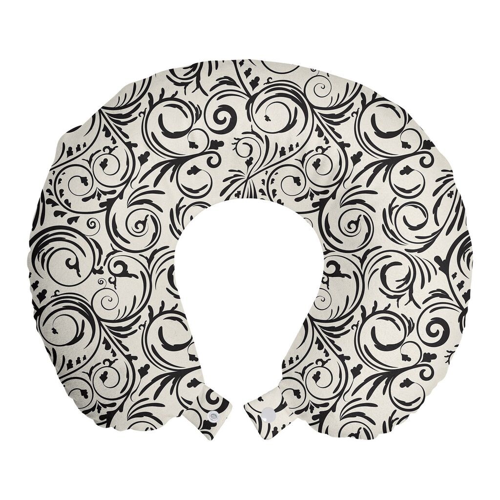 

ABAKUHAUS Дорожная подушка Damask, поддержка шеи, закрученные цветочные ветки, дорожная вещь из пенопласта для самолета и автомобиля, 30x30 см, темно-серо-коричневый цвет яичной скорлупы