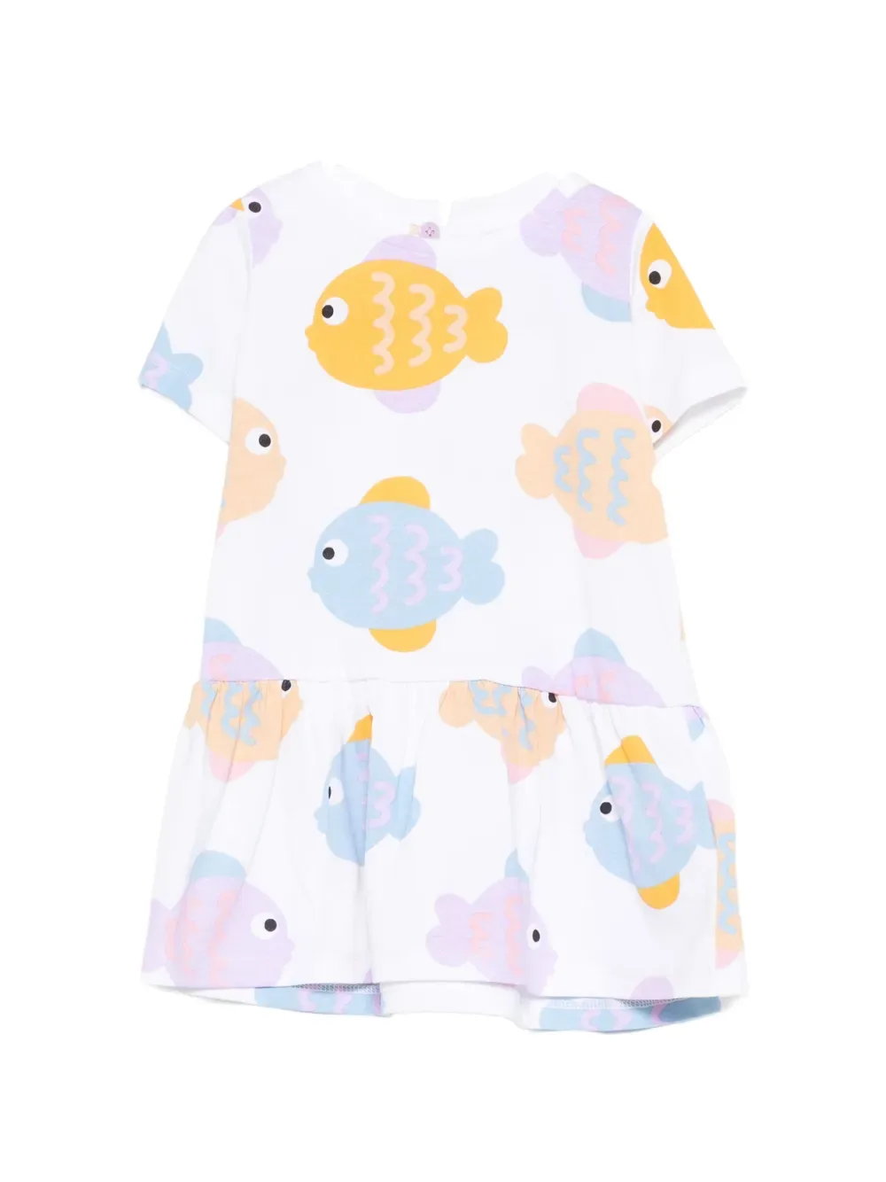 Платье с оборками и рыбьим принтом Stella McCartney Kids, белый