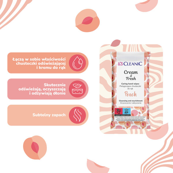 Салфетки для рук персикового цвета, 15 шт./1 упаковка. Cleanic Cream&Fresh — фото 3