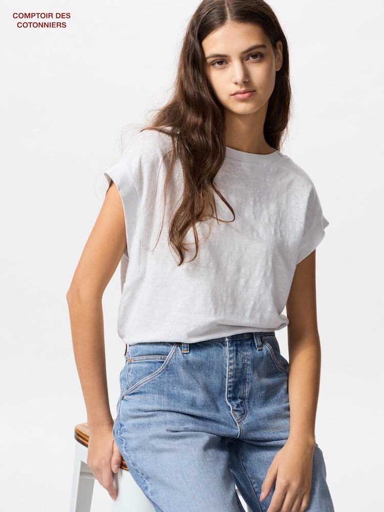 

Льняная футболка свободного кроя с французскими рукавами Uniqlo, серый