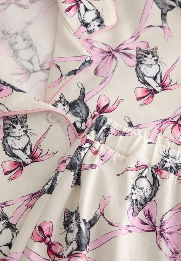Пижамный комплект с кошками - пижамный комплект Lindex, светло-бежевый — фото 3
