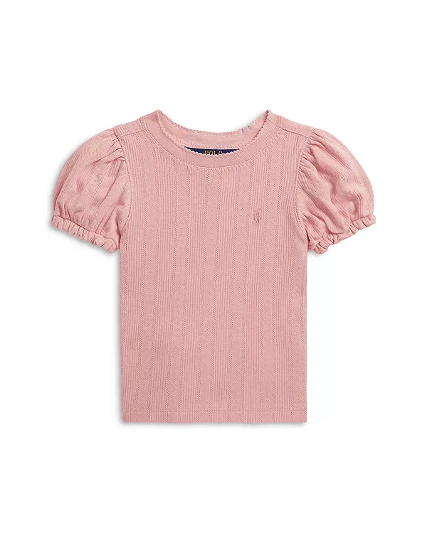 Детский топ с принтом Pointelle Knit Cotton Boxy Tee Ralph Lauren, розовый — фото 2