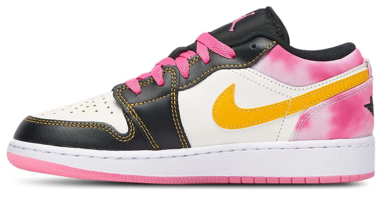 Детские кроссовки для девочек с принтом AJ 1 Low SE Jordan, Black/Gold/Pink — фото 2
