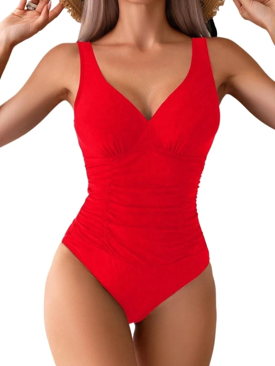 Женский слитный купальник монокини с драпировкой, Red