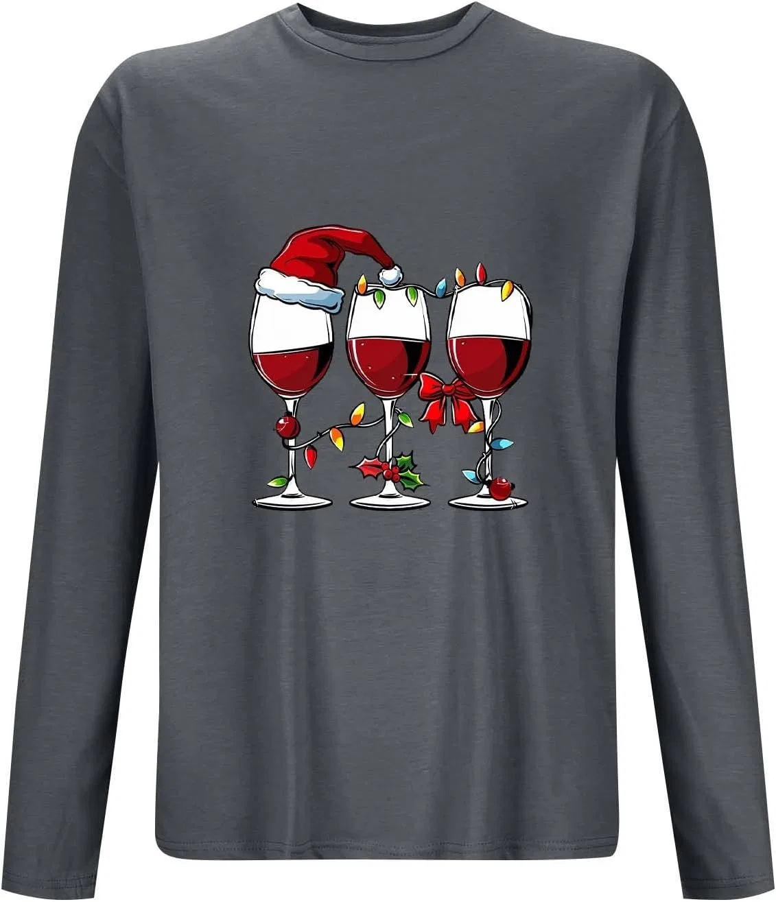 Мужская футболка с рождественским принтом, Long Sleeve, Gray — фото 3