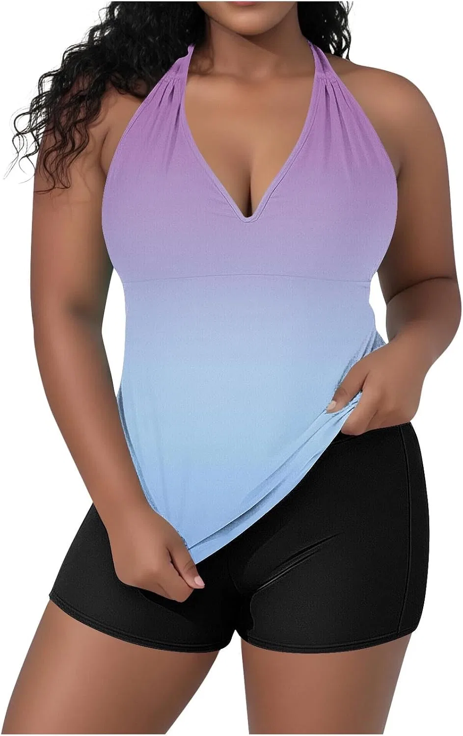 Женский танкини-комплект с шортами, градиентный Light Blue