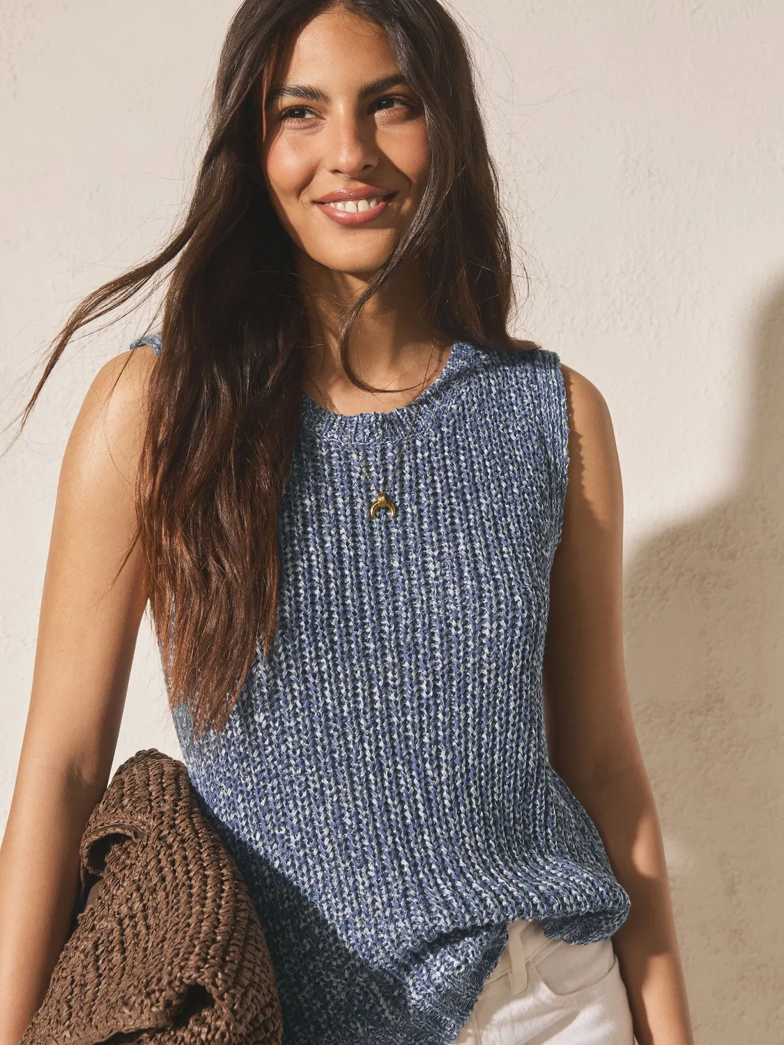 Топ с открытой вязкой Denim Blue Next, джинсово-синий