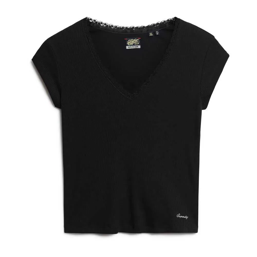 Футболка с кружевной отделкой Superdry Essential Lace Trim, черный