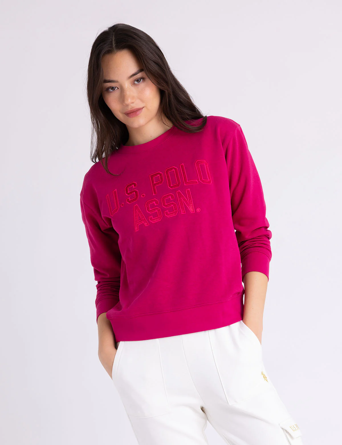 

Пуловер U.S. Polo Assn Sateen Applique Graphic Crew, ярко-розовый