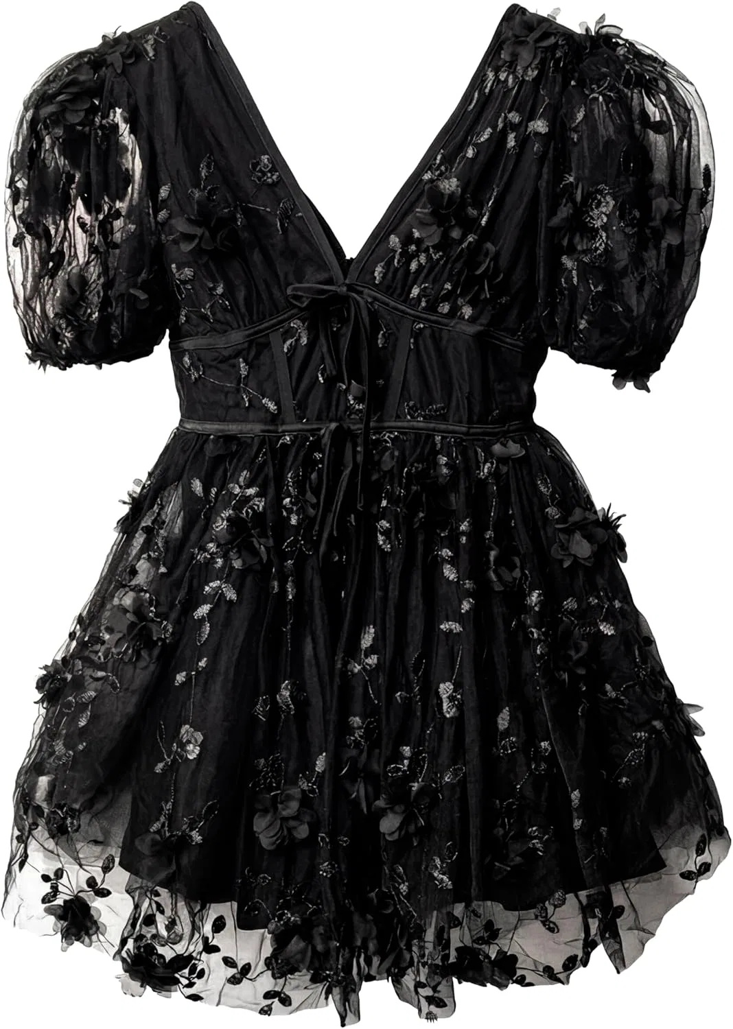 Женское коктейльное платье с цветочными аппликациями, Black