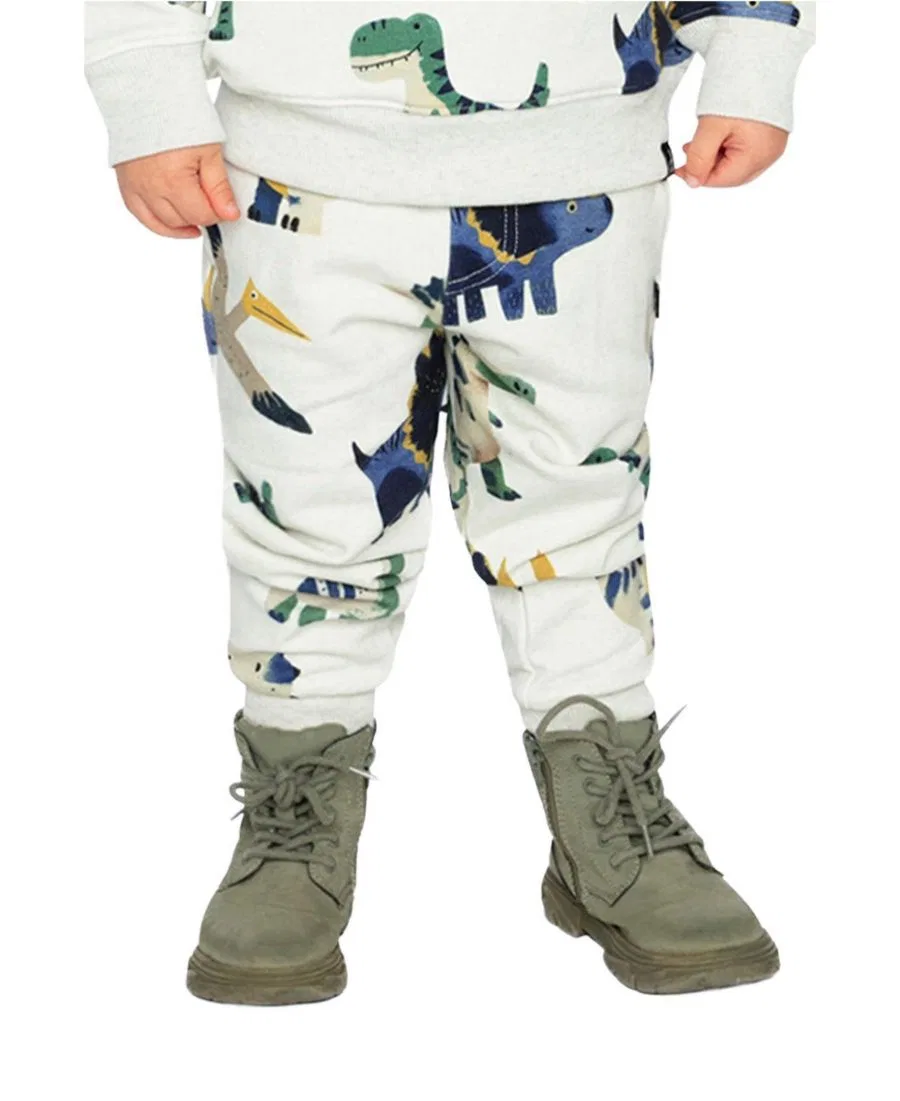 Детские флисовые спортивные штаны с принтом динозавра Deux par Deux, Beige Dinosaur Print — фото 3