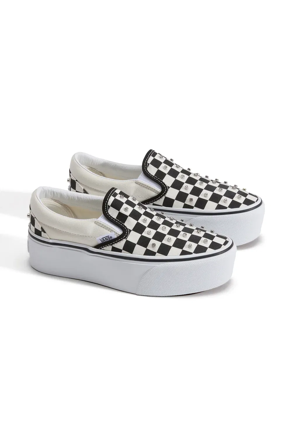 Классические слипоны Stackform унисекс - кроссовки Vans, Rhinestone Black/White — фото 2