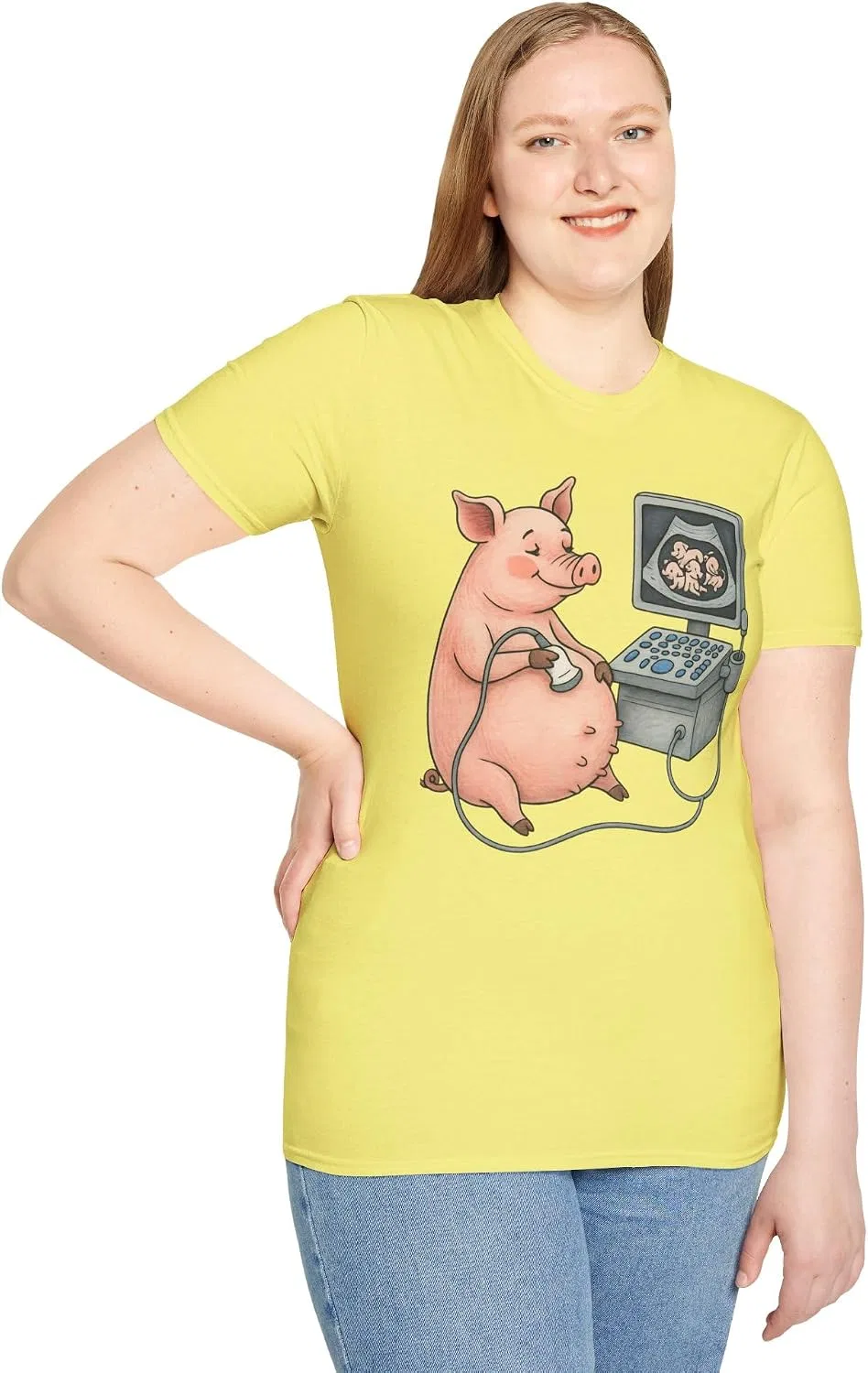 Женская футболка с принтом Pregnant Pig Ultrasound Shirt, Cornsilk — фото 3