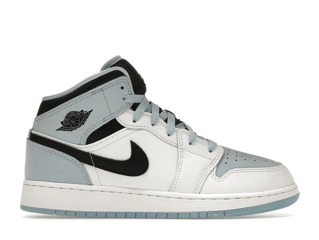 Детские кроссовки для мальчиков и девочек с принтом Jordan 1 Mid SE Jordan, White/Ice Blue-Black