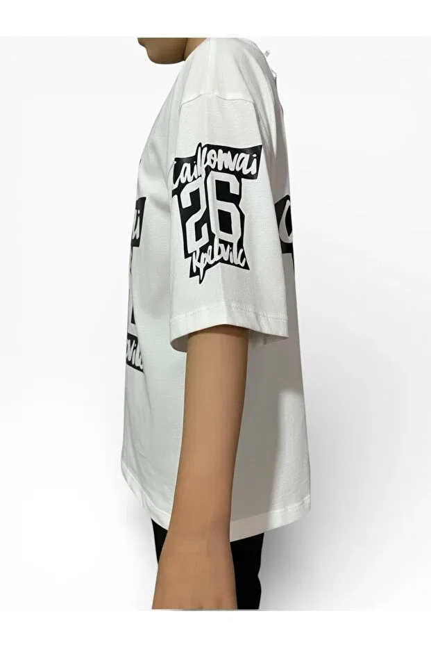 Детская хлопковое футболка для девочек с принтом California She Can Wear, White — фото 2