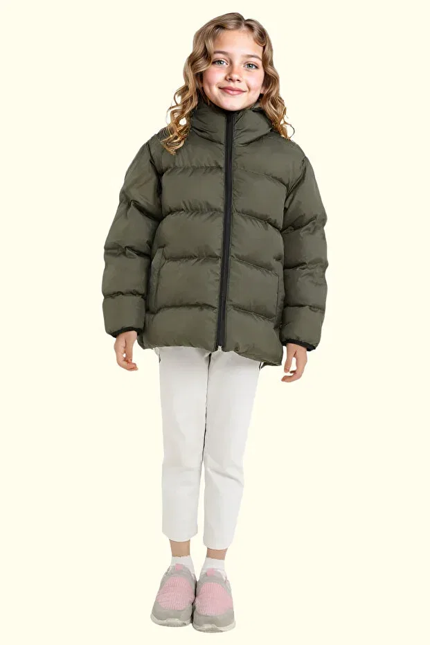 Детское пальто для девочек водонепроницаемое Hooded Freemen, Khaki — фото 4