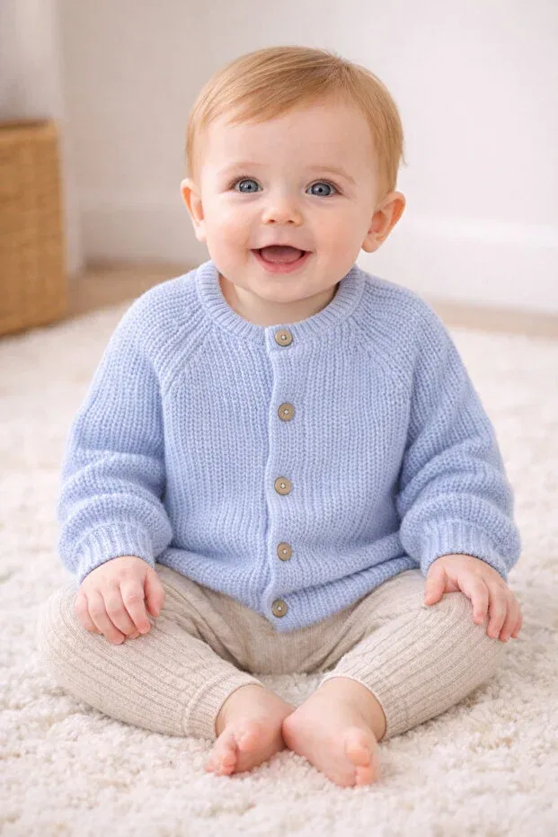 Детский кардиган для новорожденных с длинным рукавом Selanik Knitted Baby Cardigan Minora, Baby Blue