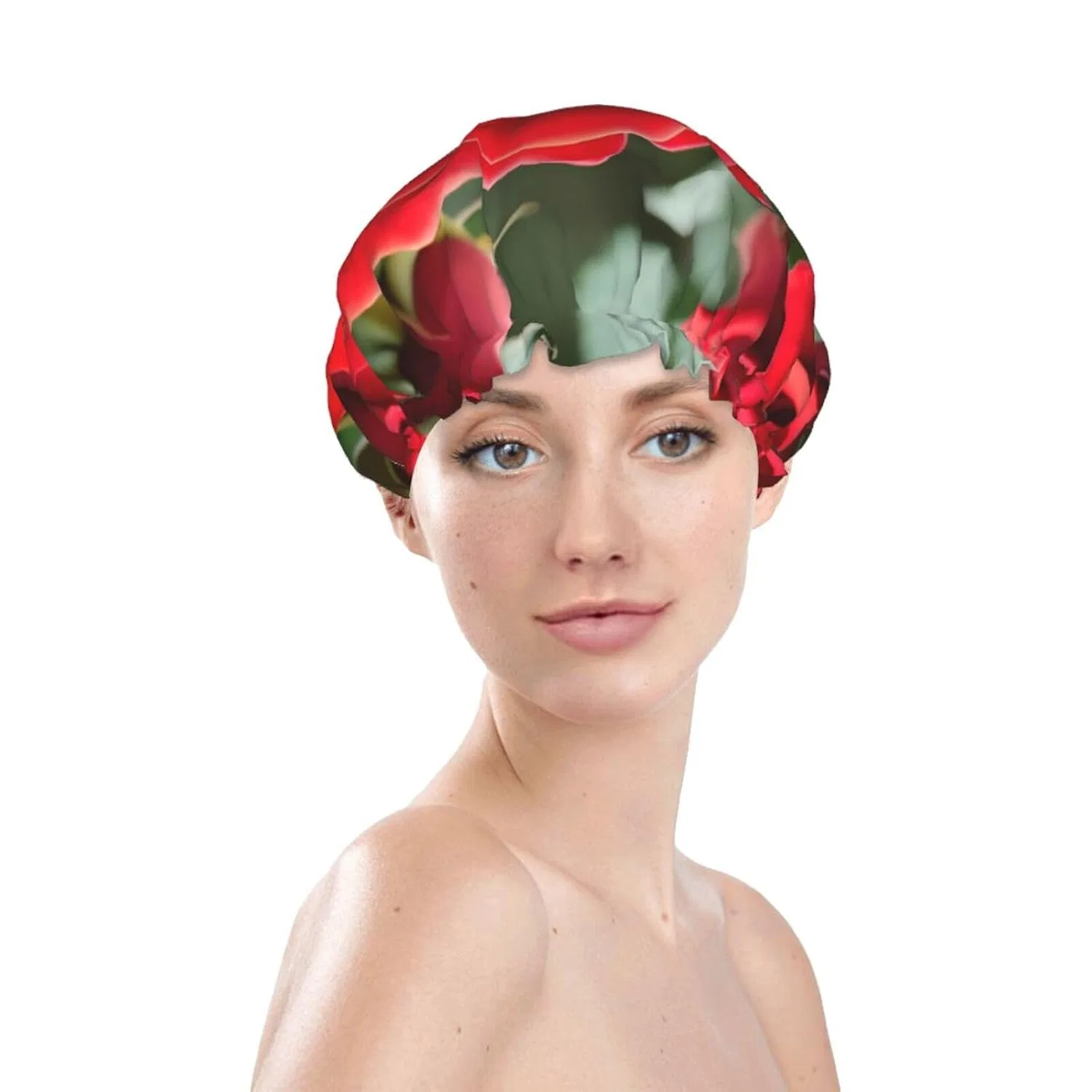 Шапочка для душа двойная водонепроницаемая Berbo, Red Rose Flowers — фото 2