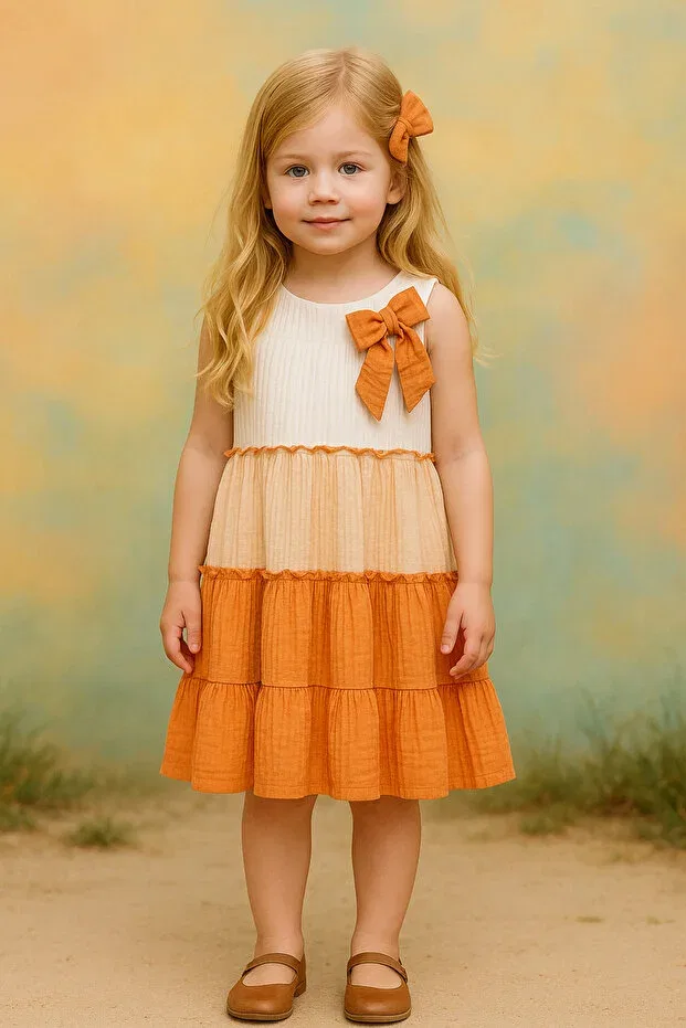 Детское платье для девочек с принтом Bow dress Luggi Baby, Orange — фото 2