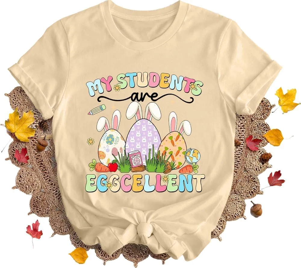 Мужская футболка с принтом Eggcellent Teacher, Khaki