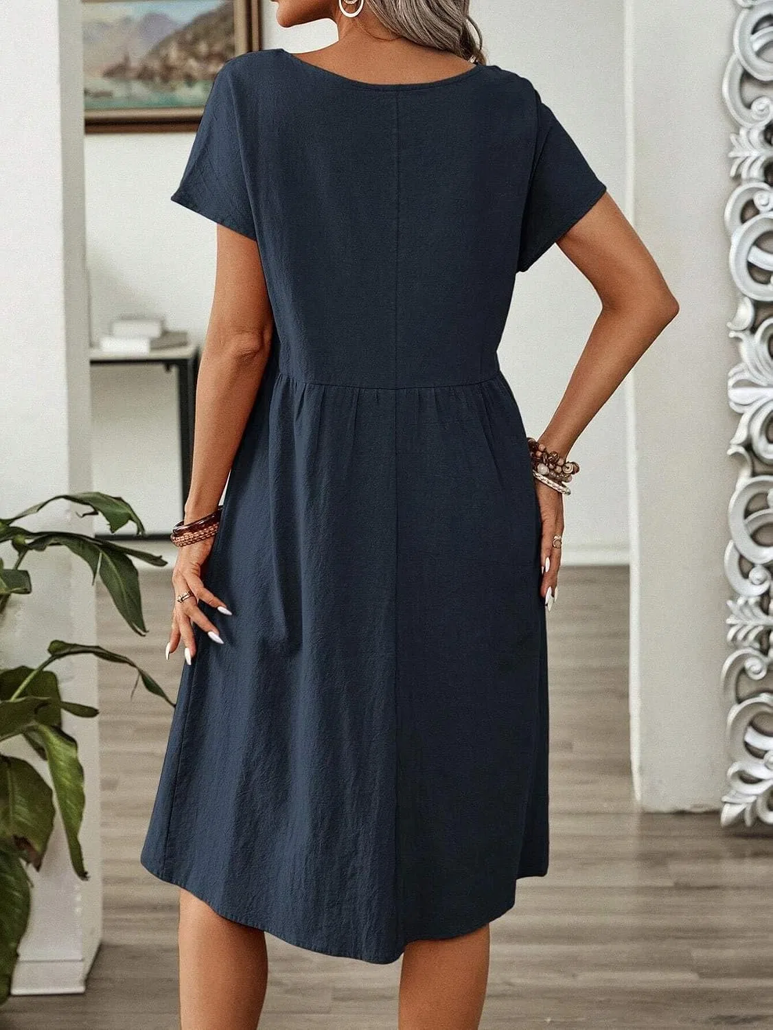 Женское летнее миди-платье с круглым вырезом Navy Blue — фото 3