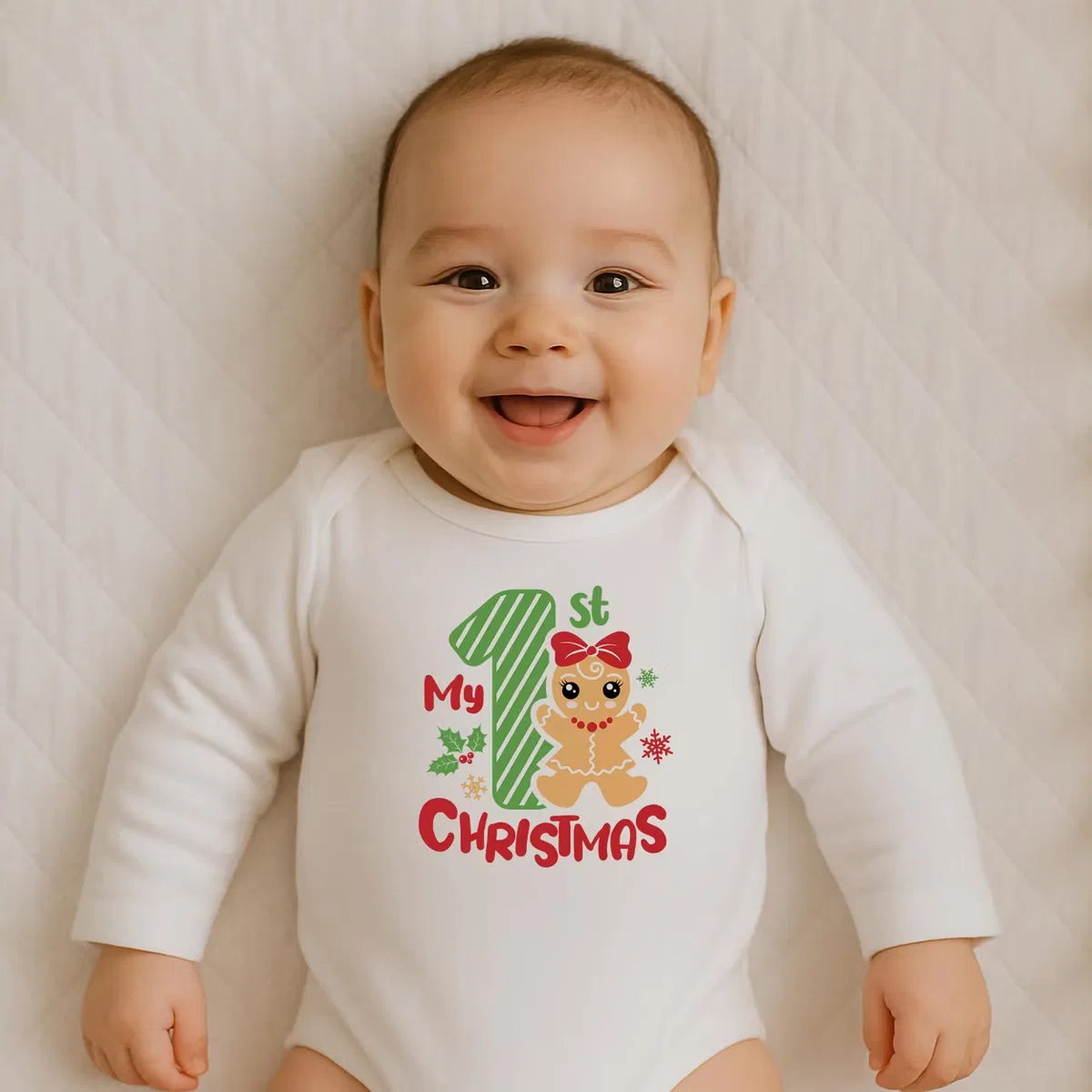 Боди-комбинезон с принтом My First Christmas Gingerbread Girl Everyday Kids, White — фото 4