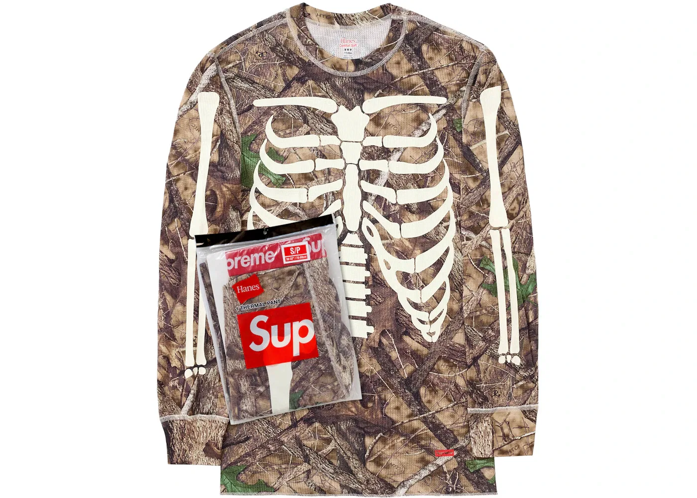 Мужской термолонгслив с принтом скелета Supreme Hanes Bones Thermal Crew, цвет Woodland Camo