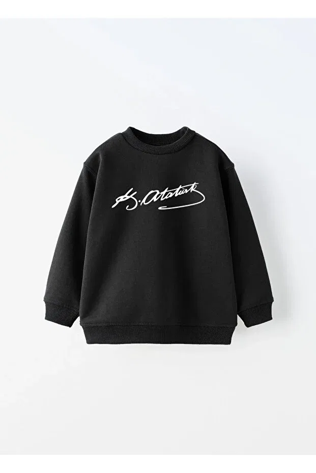 Детские свитшот для девочек оверсайз с принтом Ataturk printed, C.C.L. Coccolin Kids Baby Clup, Черный