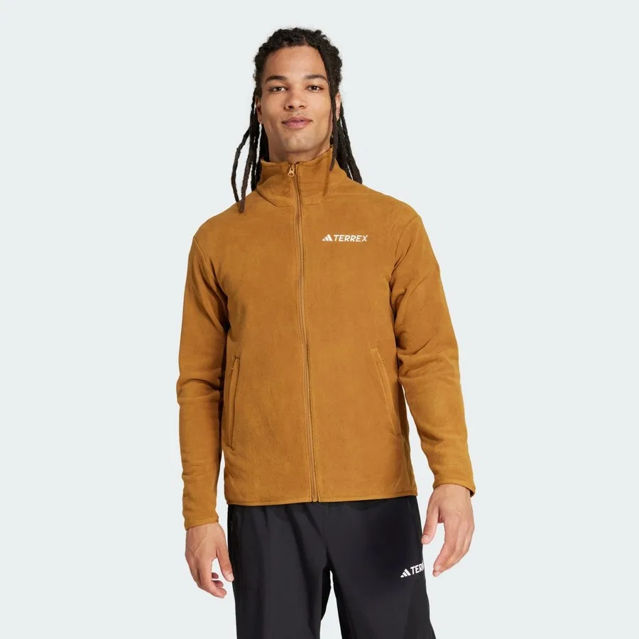 Флисовая куртка-худи с полной застежкой-молнией, модель Multi Essentials, adidas, Бронзовый