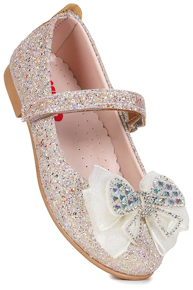Детские балетки для девочек с графическим принтом Hiza stoned velcro girls' ballerina shoes Kiko Kids, Gold