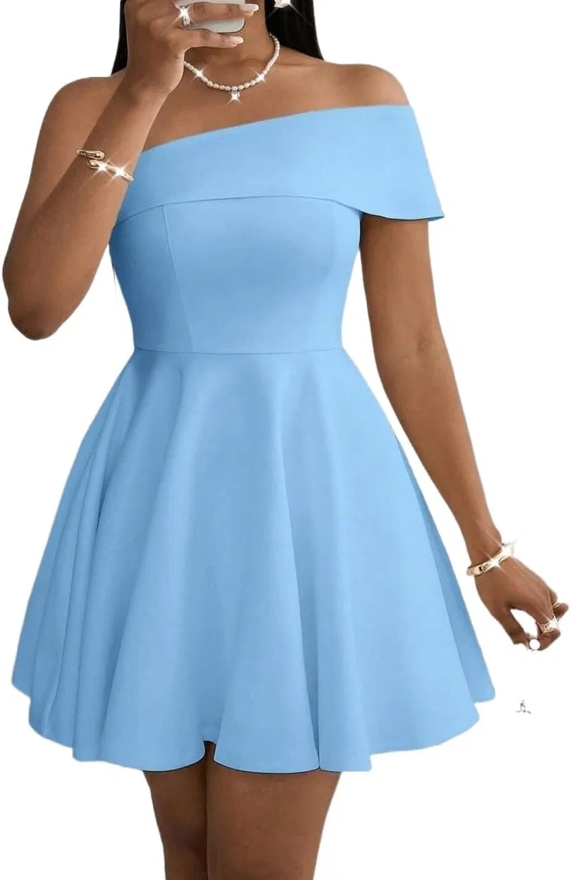 Женское A-line мини-платье с открытыми плечами, Blue
