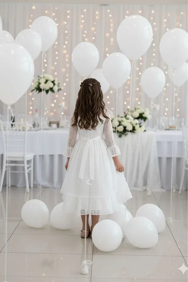 Детское кружевное платье для девочек Lace children's dress waitress boy Abiyekids, White — фото 2