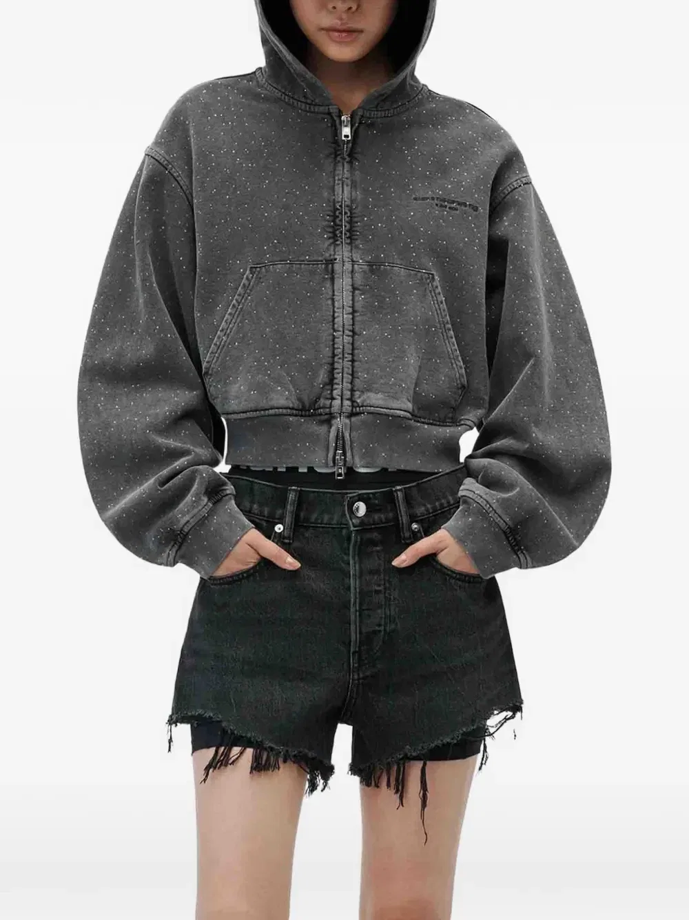 Толстовка на молнии со стразами Alexander Wang, серый — фото 4