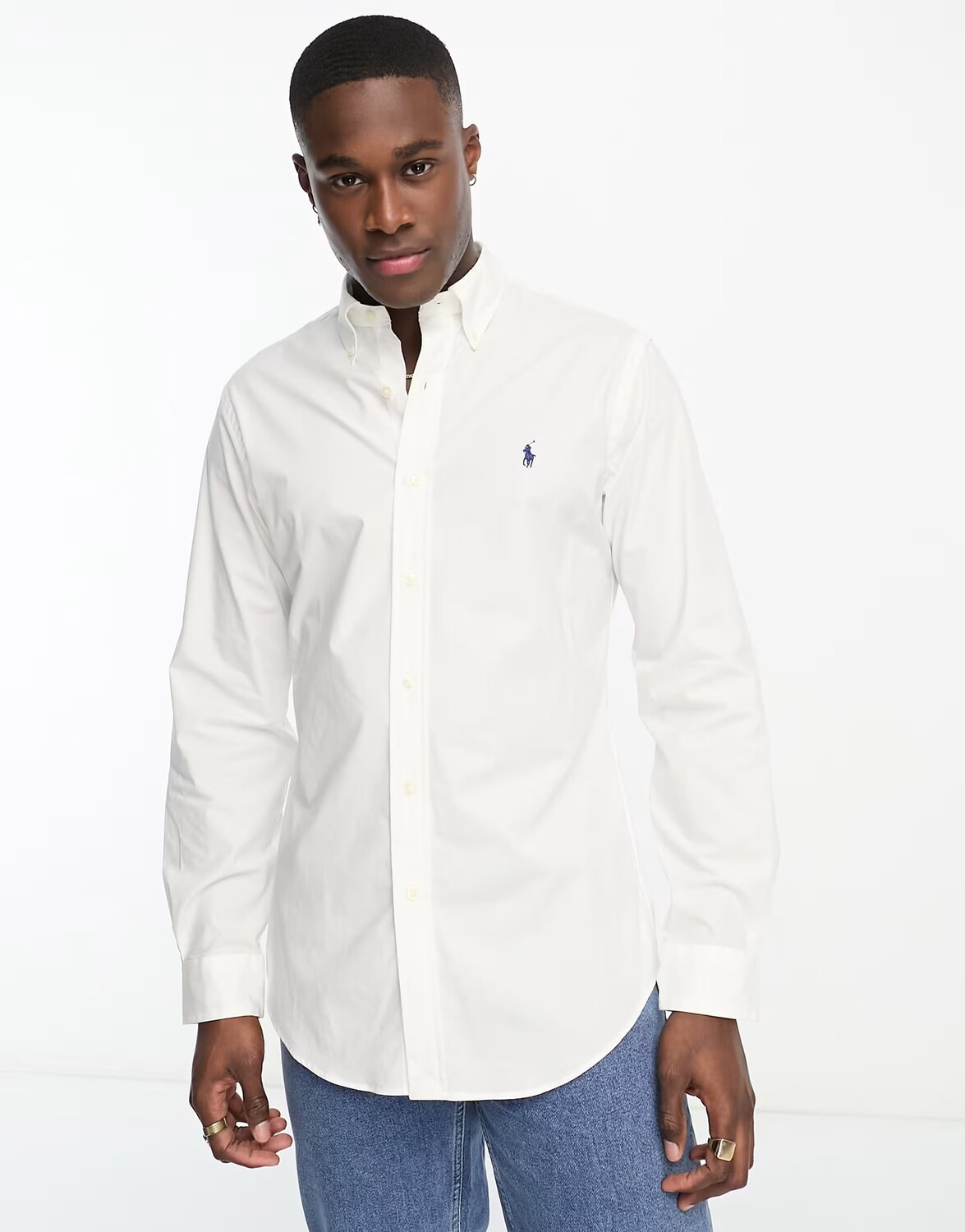 Белая поплиновая рубашка узкого кроя с логотипом Polo Ralph Lauren