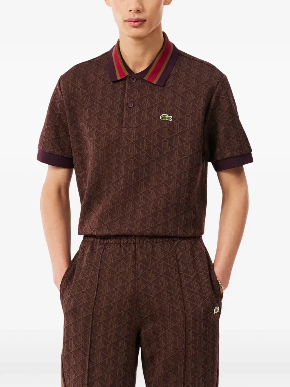 Жаккардовая рубашка поло с монограммой Lacoste, коричневый — фото 2