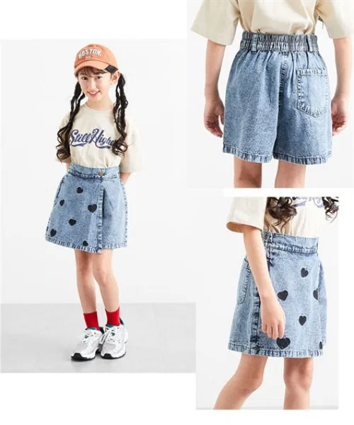 Детские шорты с вышивкой сердечками, модель Heart Embroidery Wrap Shorts QUNTSTYLE, Navy — фото 3