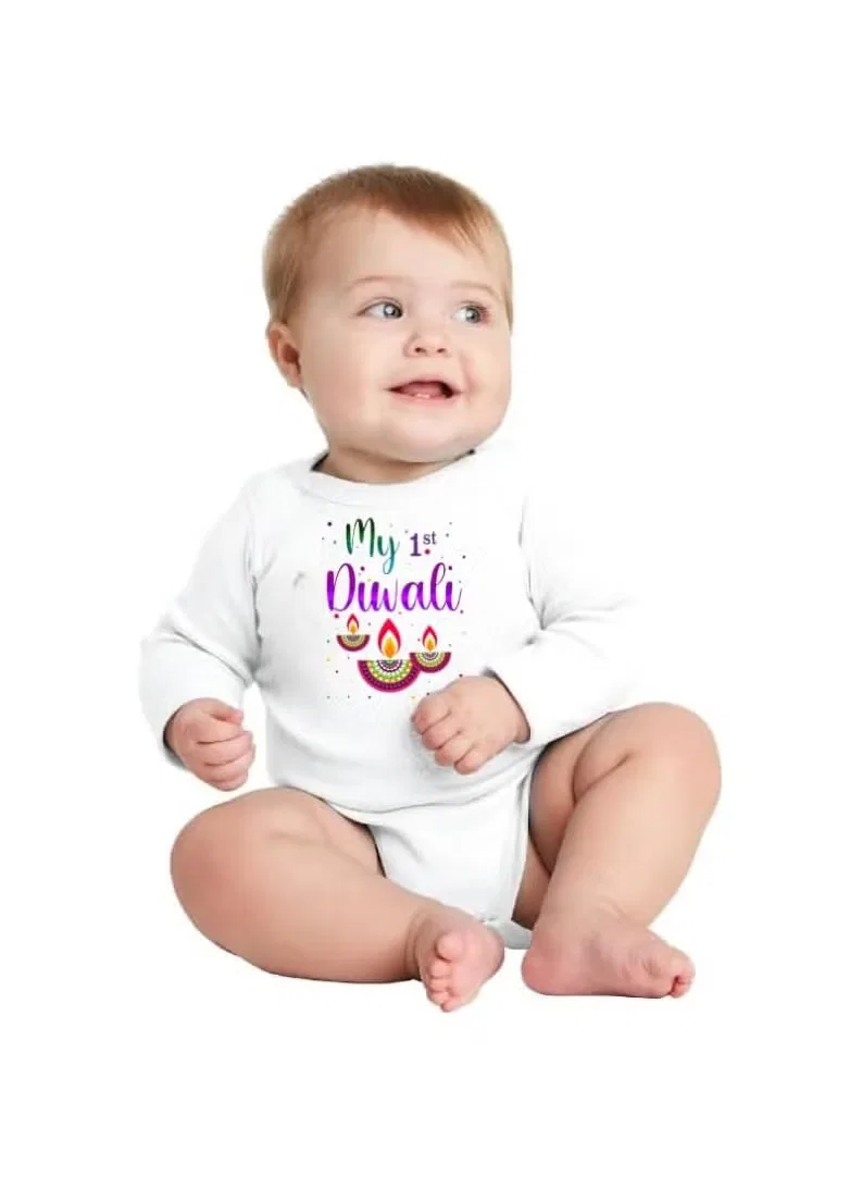 Боди-комбинезон с длинным рукавом для праздника Diwali Printshop4Me, белый