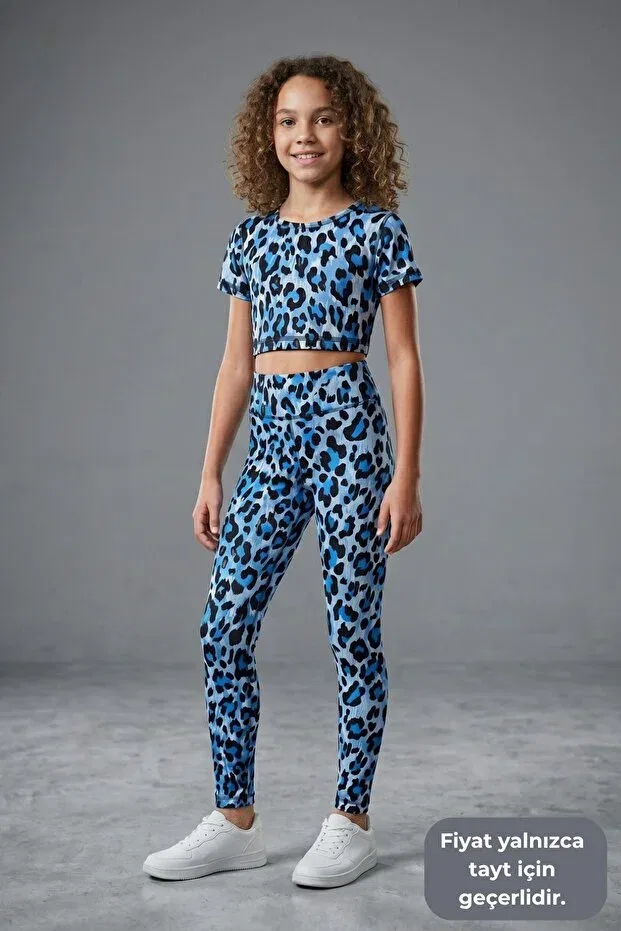 Детские спортивные леггинсы с принтом Wildly Patterned Colorinas, Indigo — фото 2