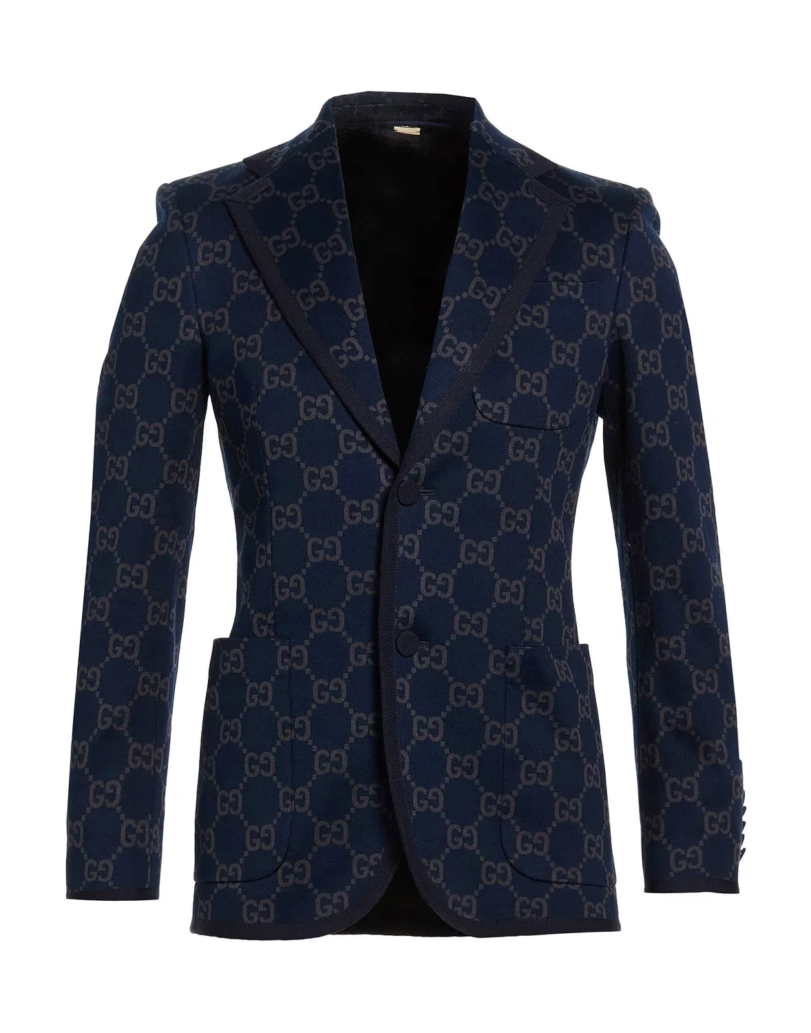 Мужской однобортный пиджак с принтом Gucci, темно-синий