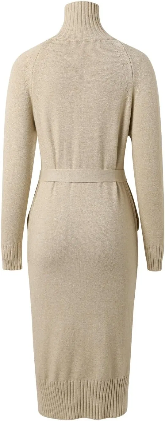 Женское платье-свитер с воротником-стойкой Ribbed Knit, Beige — фото 4