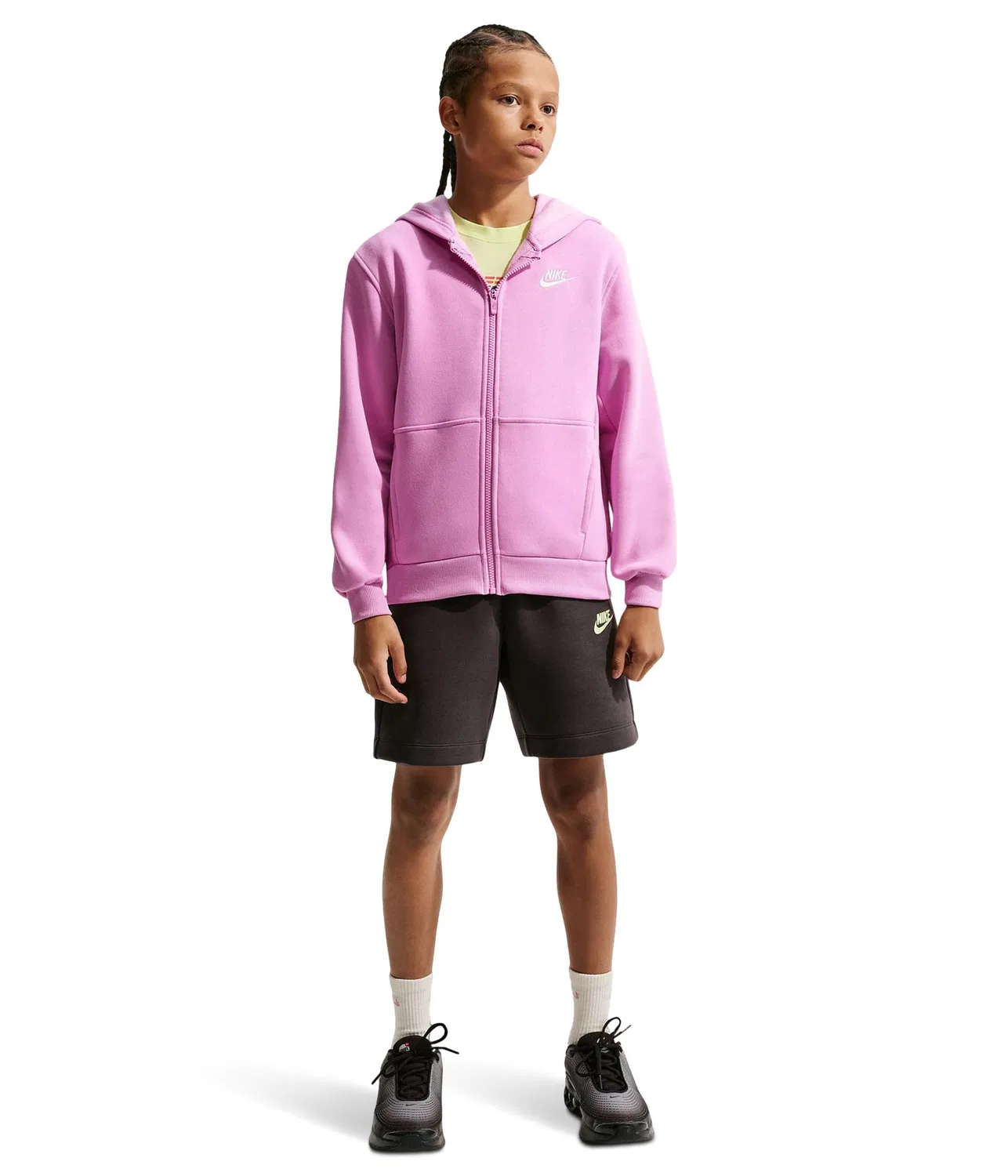 Толстовка Club Fleece LBR на молнии (для детей постарше) Nike Kids, Light Magenta/White