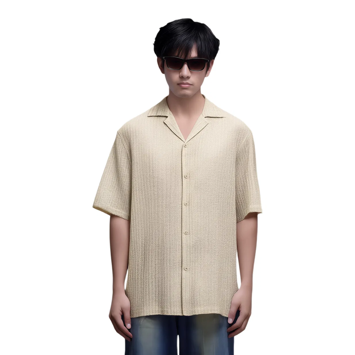 Мужская рубашка с кубинским воротником Light Beige ZARA, Light Beige — фото 4