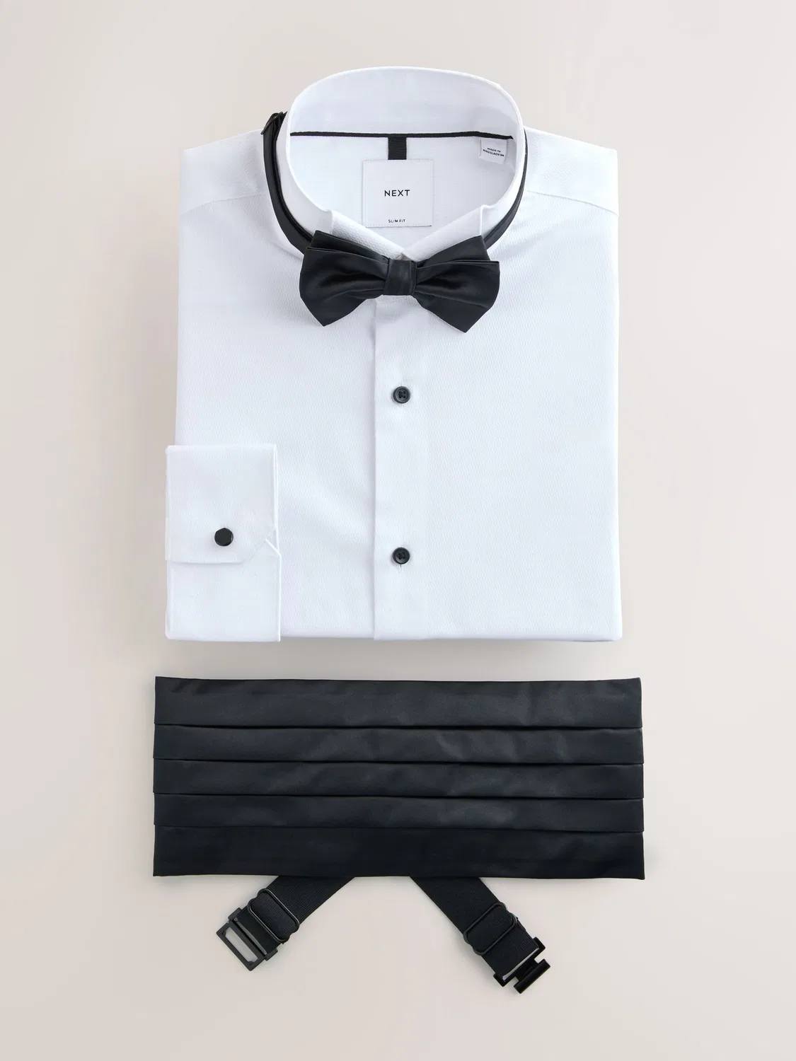 Рубашка с бабочкой и поясом Slim Fit, белая/черная Next