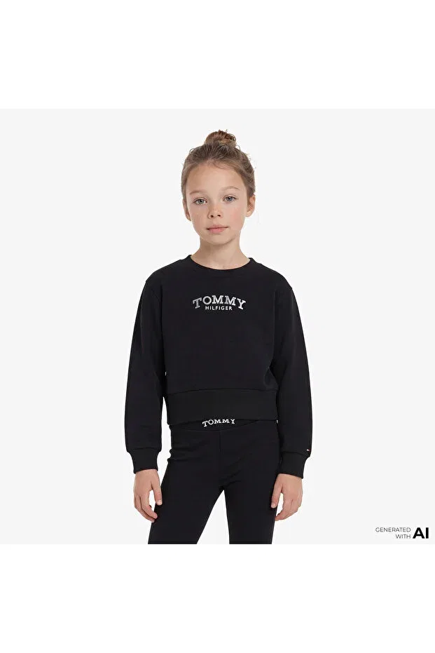 Детский комплект спортивного костюма для девочек с длинным рукавом Essentials kids Tommy Hilfiger, Black — фото 4