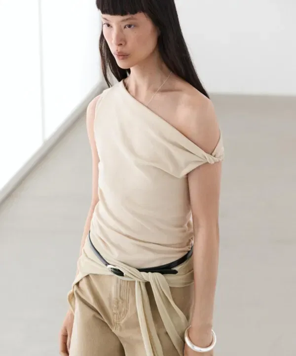 Футболка с асимметричным спущенным плечом, Massimo Dutti