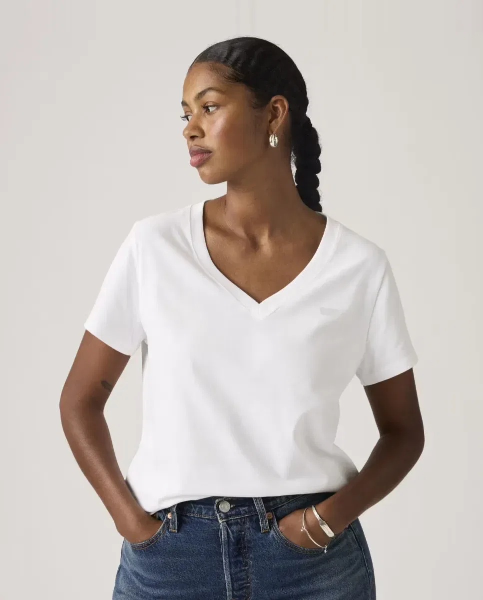 Женская футболка с V-образным вырезом Levi's, Blanco — фото 4