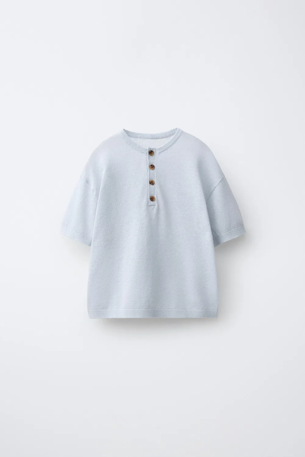 Вязаная футболка Henley из льна и хлопка. ZARA, White/Sky blue