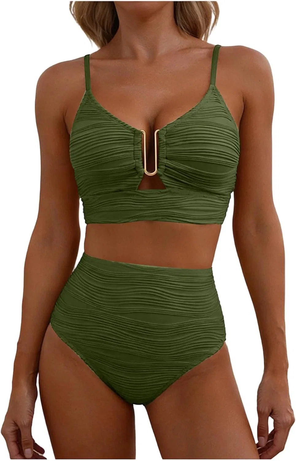 Женский бикини-сет с высокой талией, Army Green