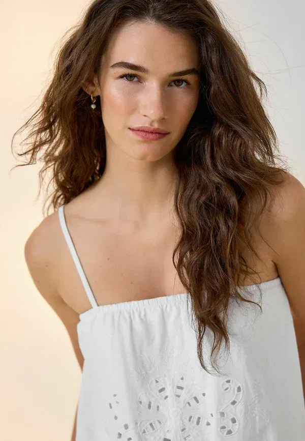 Топ с вышивкой Regular fit Next, white, белый — фото 3